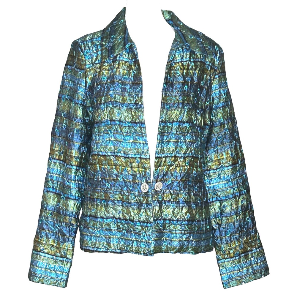 Vtg Analogy womens Y2K boho retro quilted embroidered blazer jacket grannycore L
